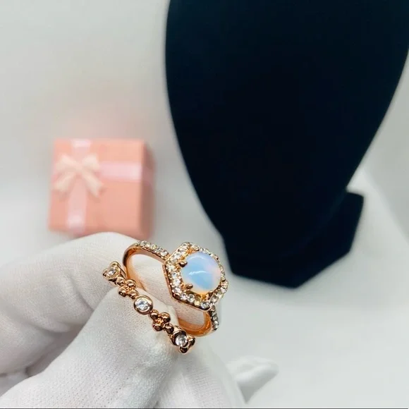 NEW Rose Gold 2pcs/set Hexagonal Opal Ring - Picture 5 of 7